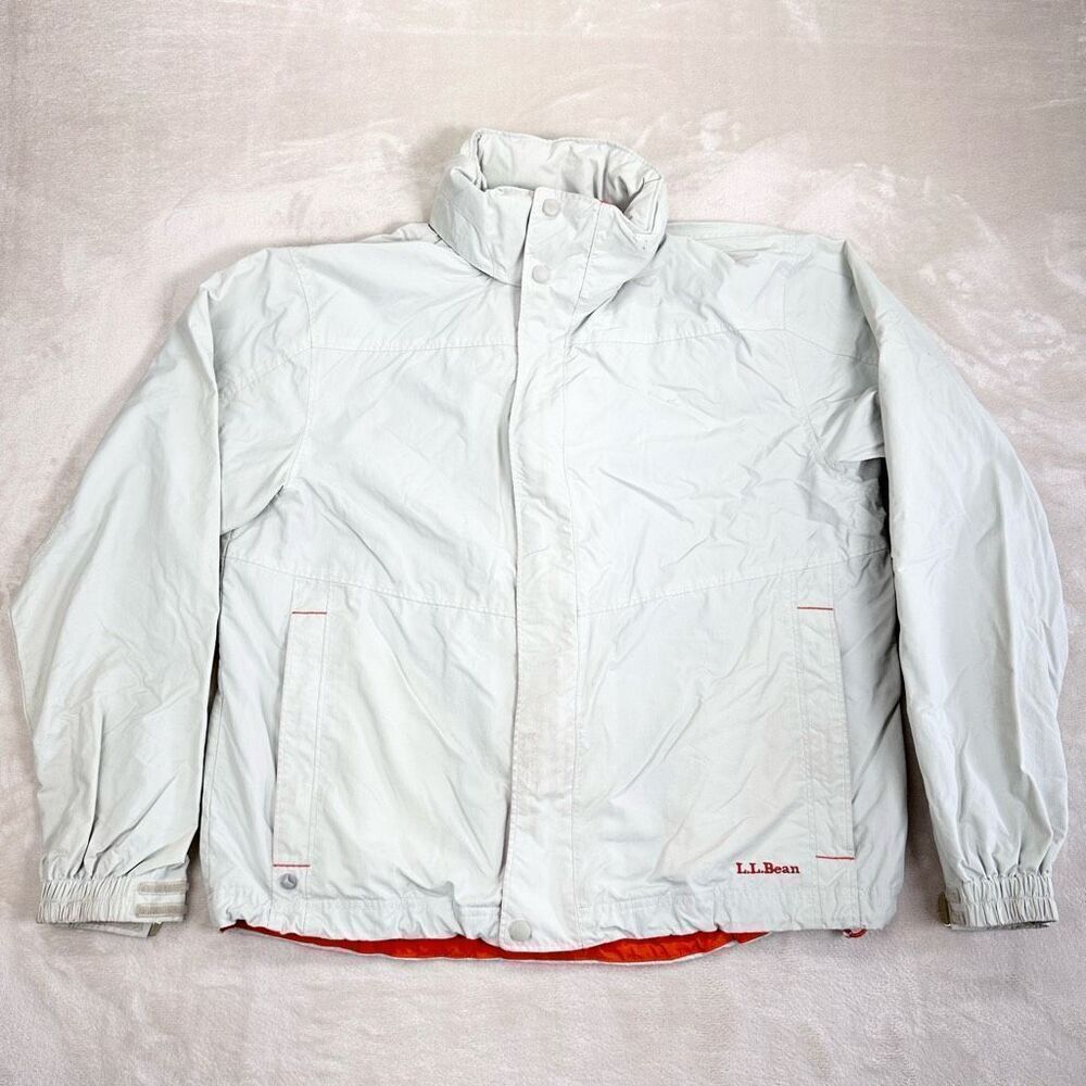 L.L. Bean Jacket Mens Medium Khaki WEATHER CHALLENGER Hidden‎ Hood LW Jacket